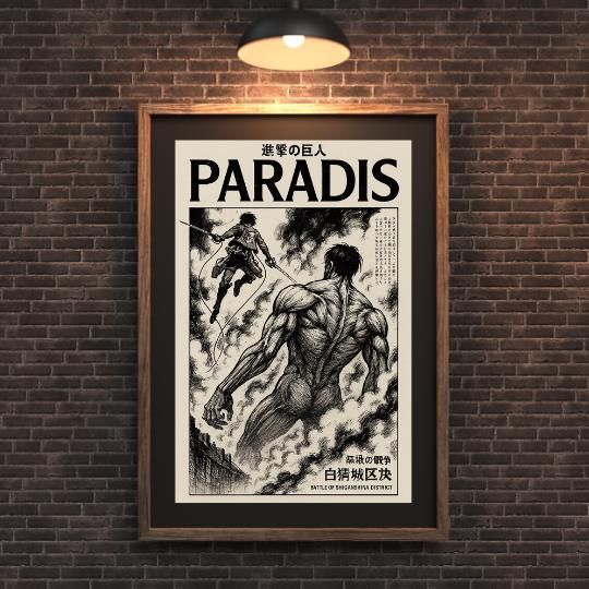 Attack on Titan Manga Panel Poster Print, AoT Anime Wall Decor, Eren Yeager, Levi Ackerman, Colossal Titan, Minimalist Vintage Retro Gift