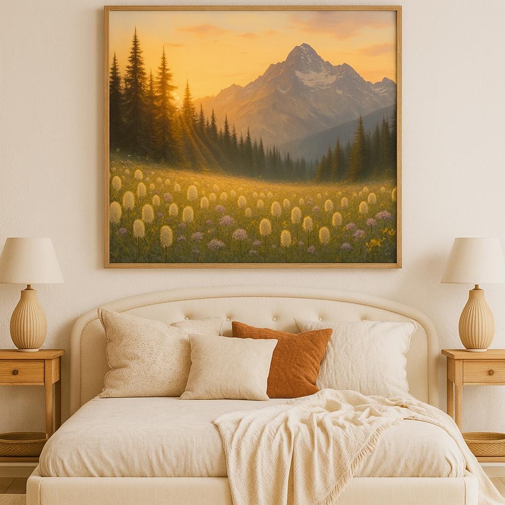 Alpine Sunset Landscape Print: Wildflower Meadow, Mountain Scenery (Digital Download)