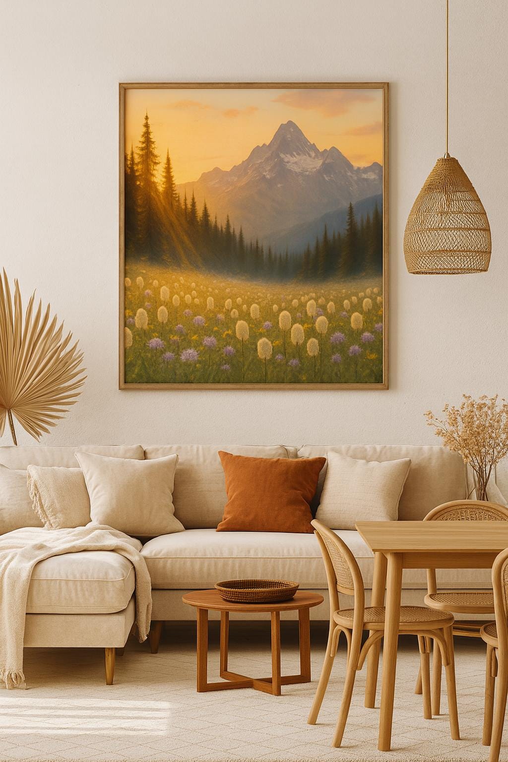 Alpine Sunset Landscape Print: Wildflower Meadow, Mountain Scenery (Digital Download)