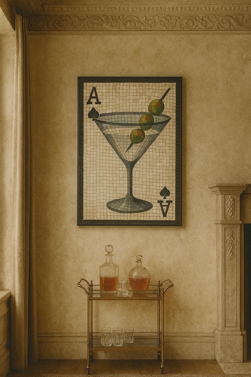 Ace of Spades Martini Art Print: Mosaic Cocktail Decor (Digital Download