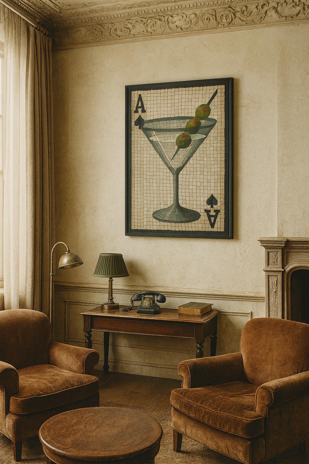 Ace of Spades Martini Art Print: Mosaic Cocktail Decor (Digital Download